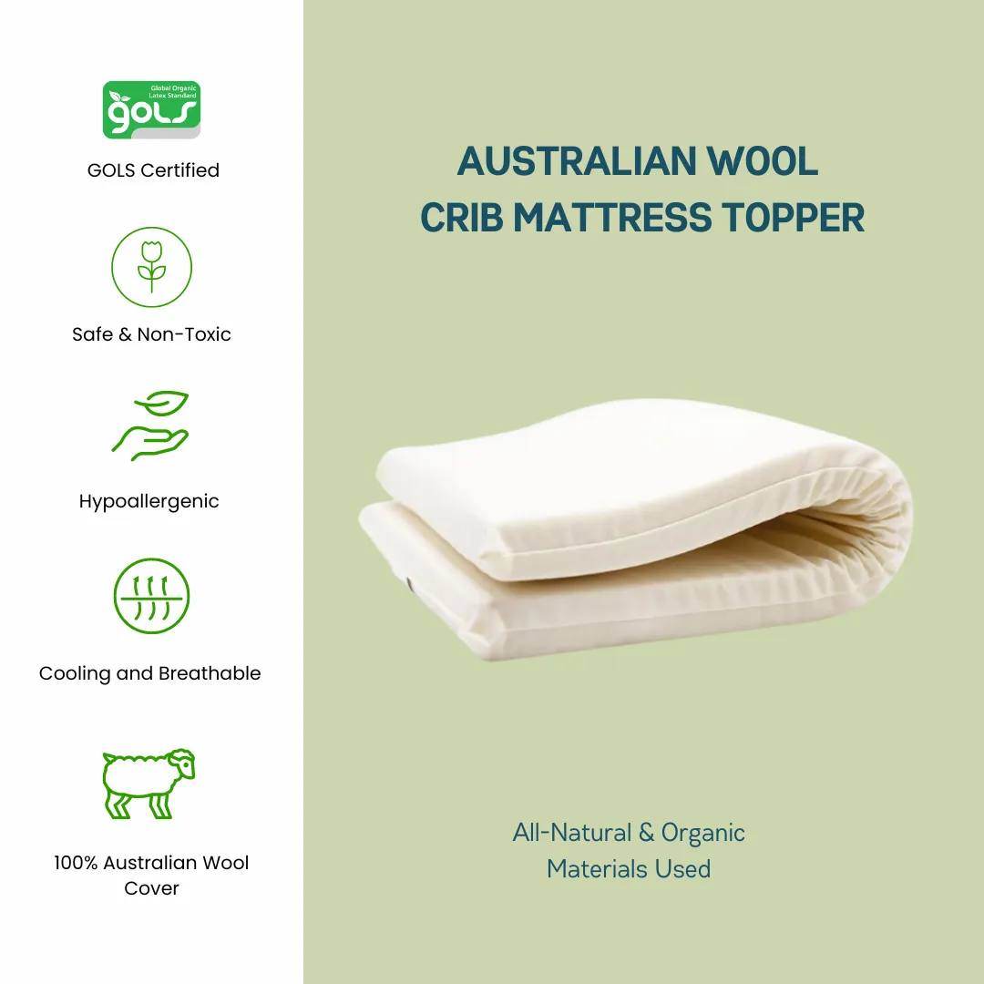 3” Inch Organic Latex Crib Mattress Topper for Baby with Australian Wool Cover [GOLS CERTIFIED]