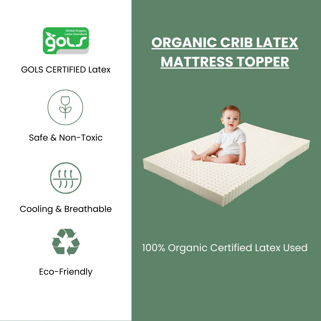 3” Inch Organic Latex Crib Mattress Topper for Baby with Australian Wool Cover [GOLS CERTIFIED]