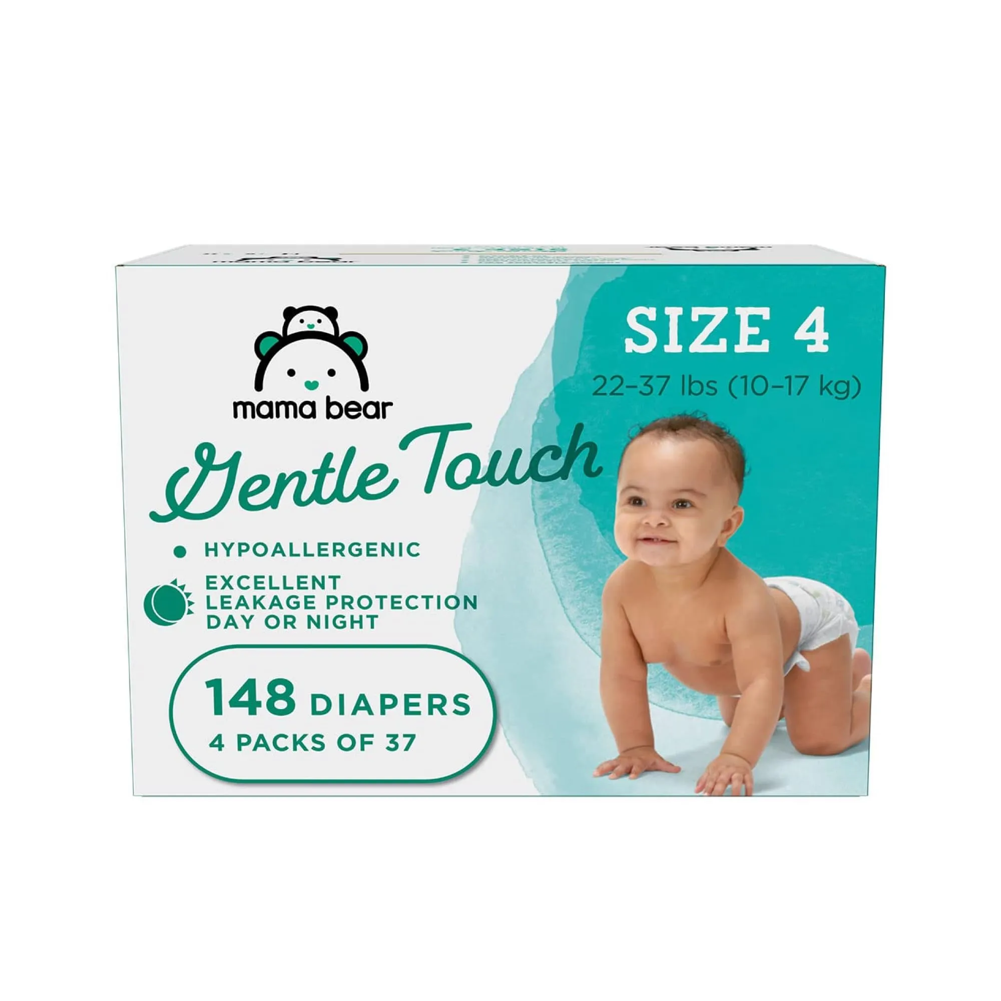 Amazon Brand - Mama Bear Gentle Touch Diapers, Hypoallergenic, Size 4, 148 Count, 4 Packs of 37