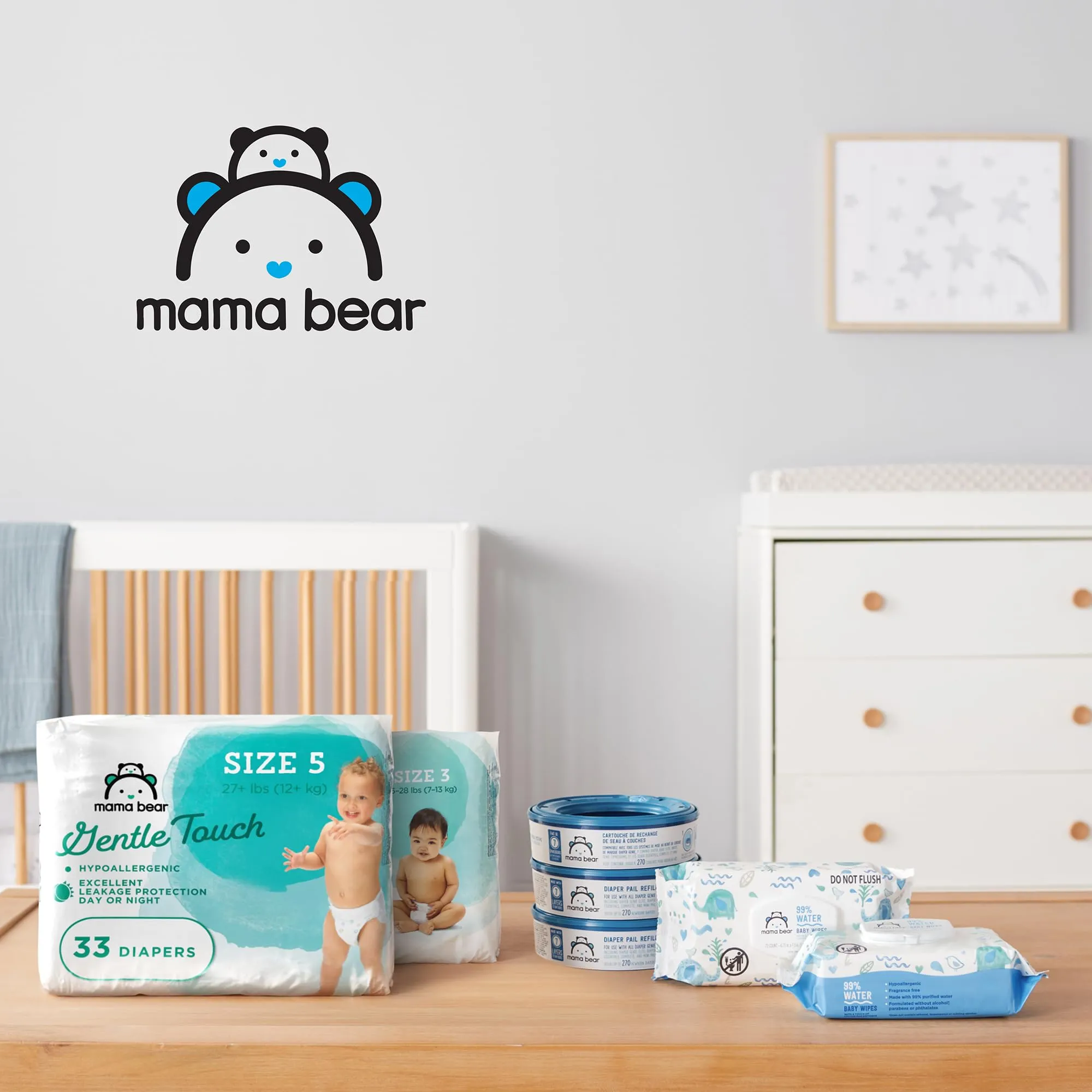Amazon Brand - Mama Bear Gentle Touch Diapers, Hypoallergenic, Size 4, 148 Count, 4 Packs of 37