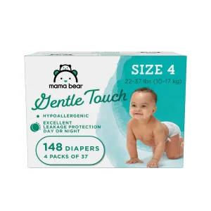 Amazon Brand - Mama Bear Gentle Touch Diapers, Hypoallergenic, Size 4, 148 Count, 4 Packs of 37
