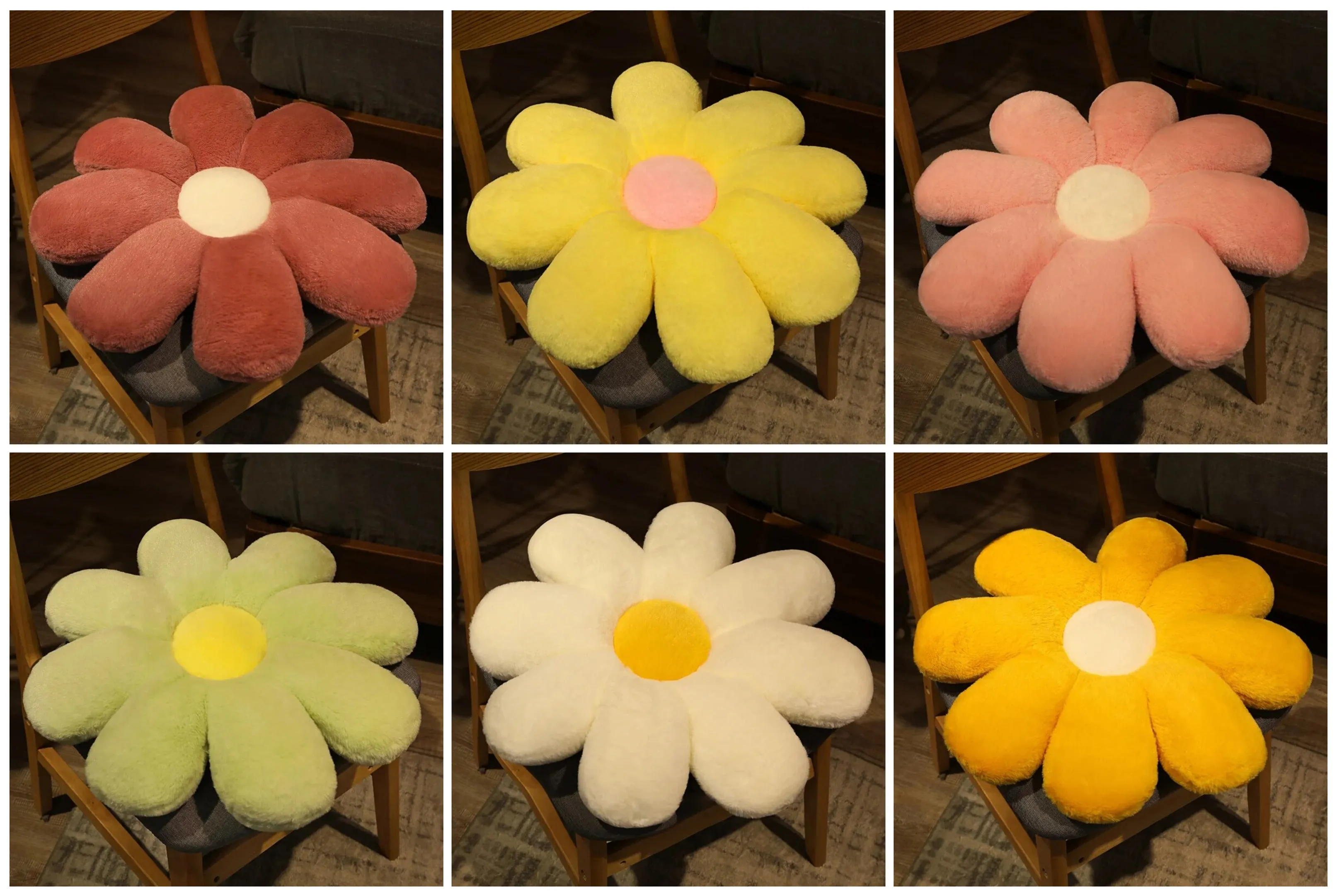Anyhouz Plush Pillow White Flower Shape Stuffed Soft Pillow Seat Cushion Room Decor 50cm