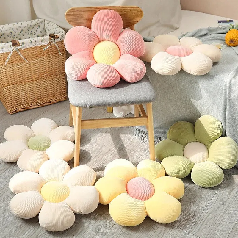 Anyhouz Plush Pillow Yellow Flower Shape Stuffed Soft Pillow Seat Cushion Room Decor 30-35cm