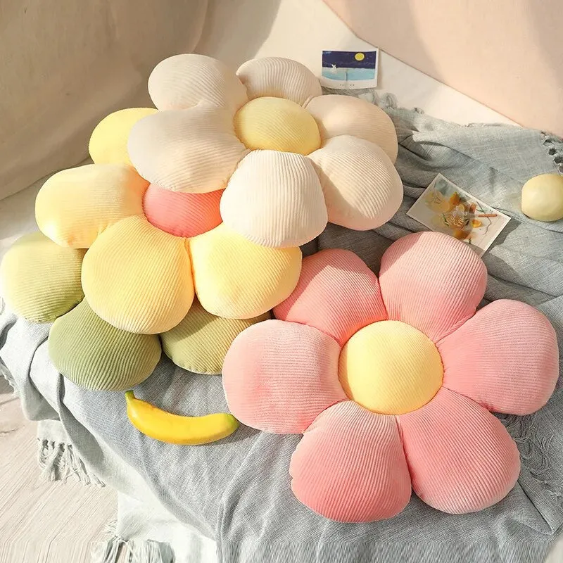 Anyhouz Plush Pillow Yellow Flower Shape Stuffed Soft Pillow Seat Cushion Room Decor 30-35cm
