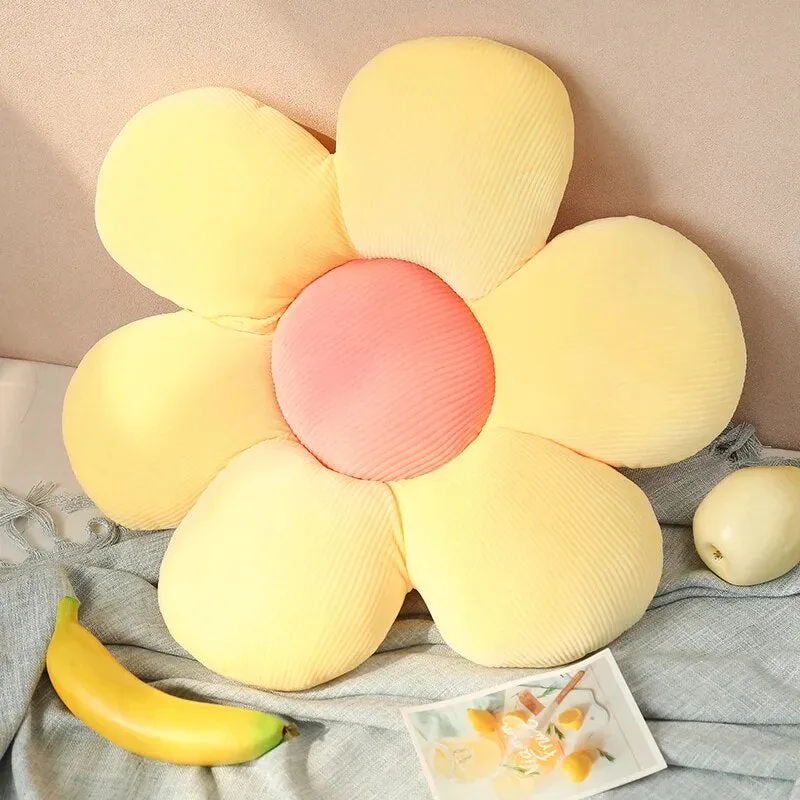 Anyhouz Plush Pillow Yellow Flower Shape Stuffed Soft Pillow Seat Cushion Room Decor 30-35cm