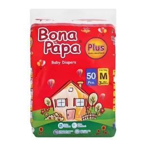 Bona Papa Plus Baby Diapers, Medium, No. 3, 5-10kg, 50-Pack