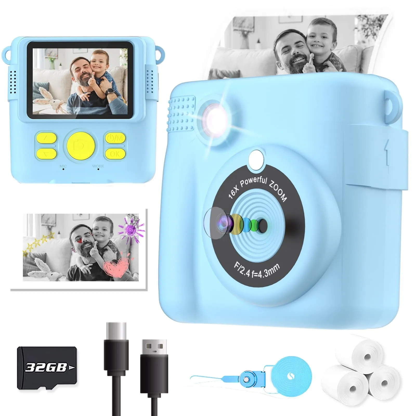 Byserten ABS-681 Kids Camera Instant Print, Toy Cameras for Boys & Girls Age 6-12 Birthday Gifts, Blue