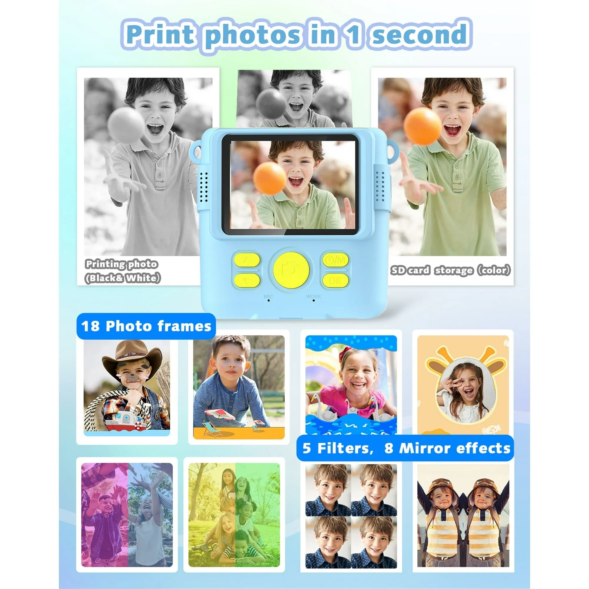 Byserten ABS-681 Kids Camera Instant Print, Toy Cameras for Boys & Girls Age 6-12 Birthday Gifts, Blue