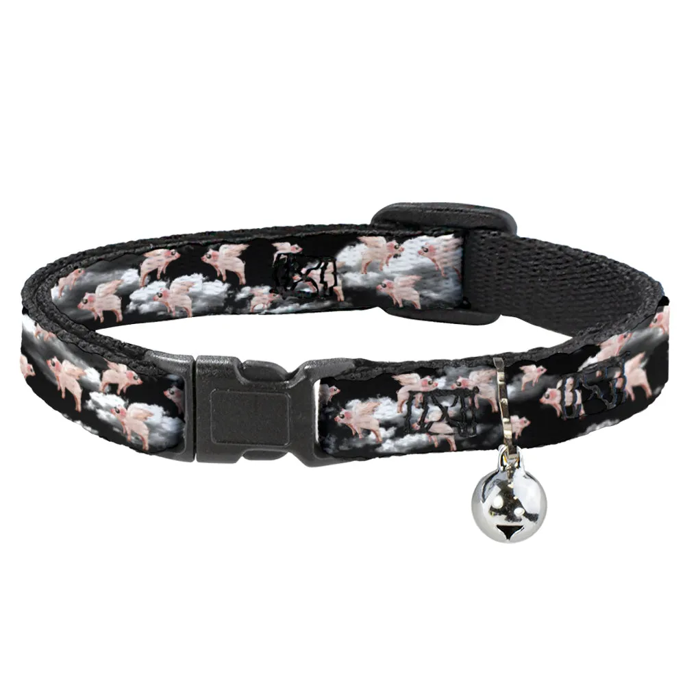Cat Collar Breakaway - Flying Pigs Black White Pink