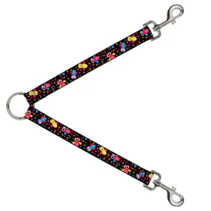 Dog Leash Splitter - Flying Owls w/Leaves Black/Multi Color