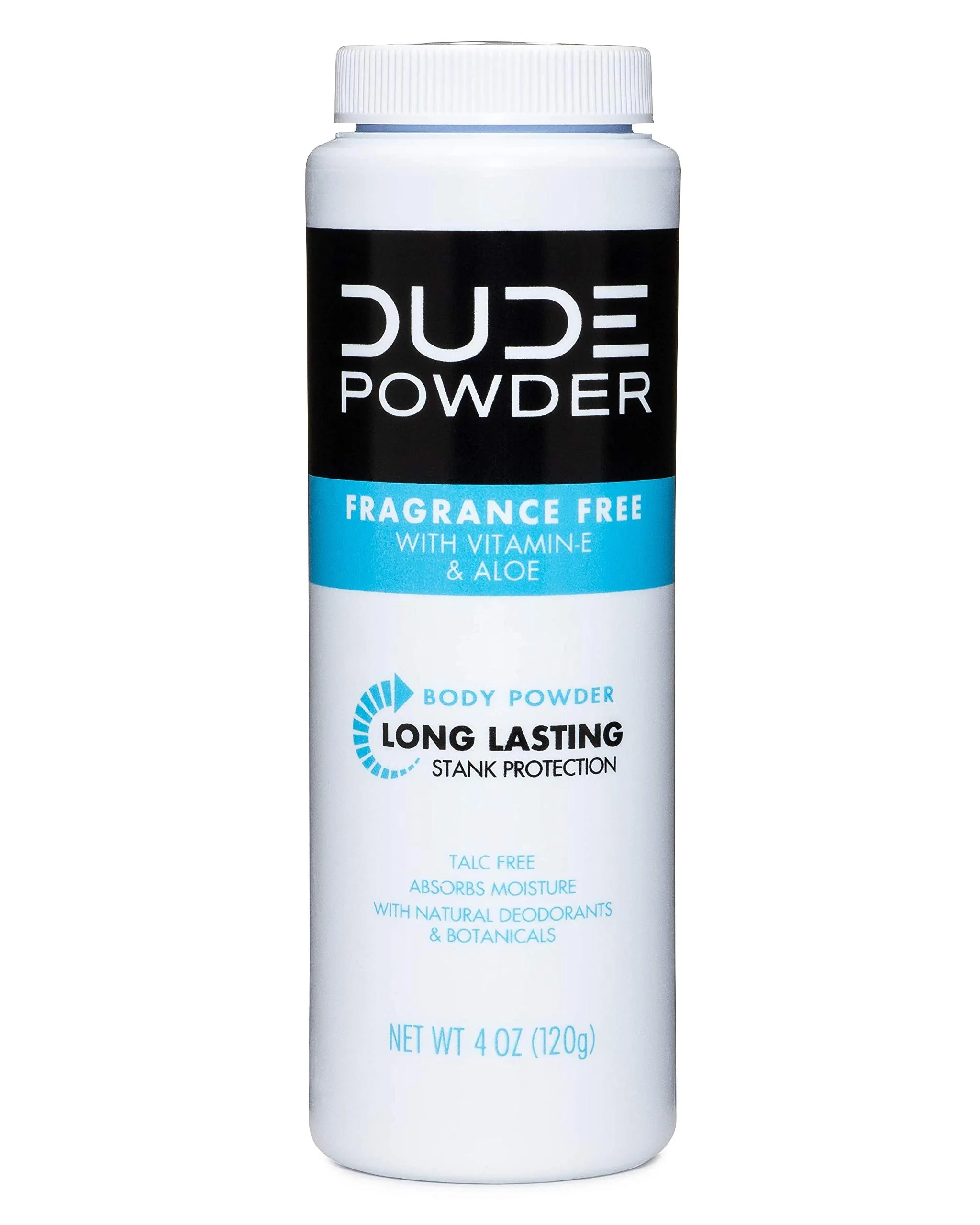 DUDE Body Powder Fragrance Free 4 Ounce Bottle Natural Deodorizers With Chamomile