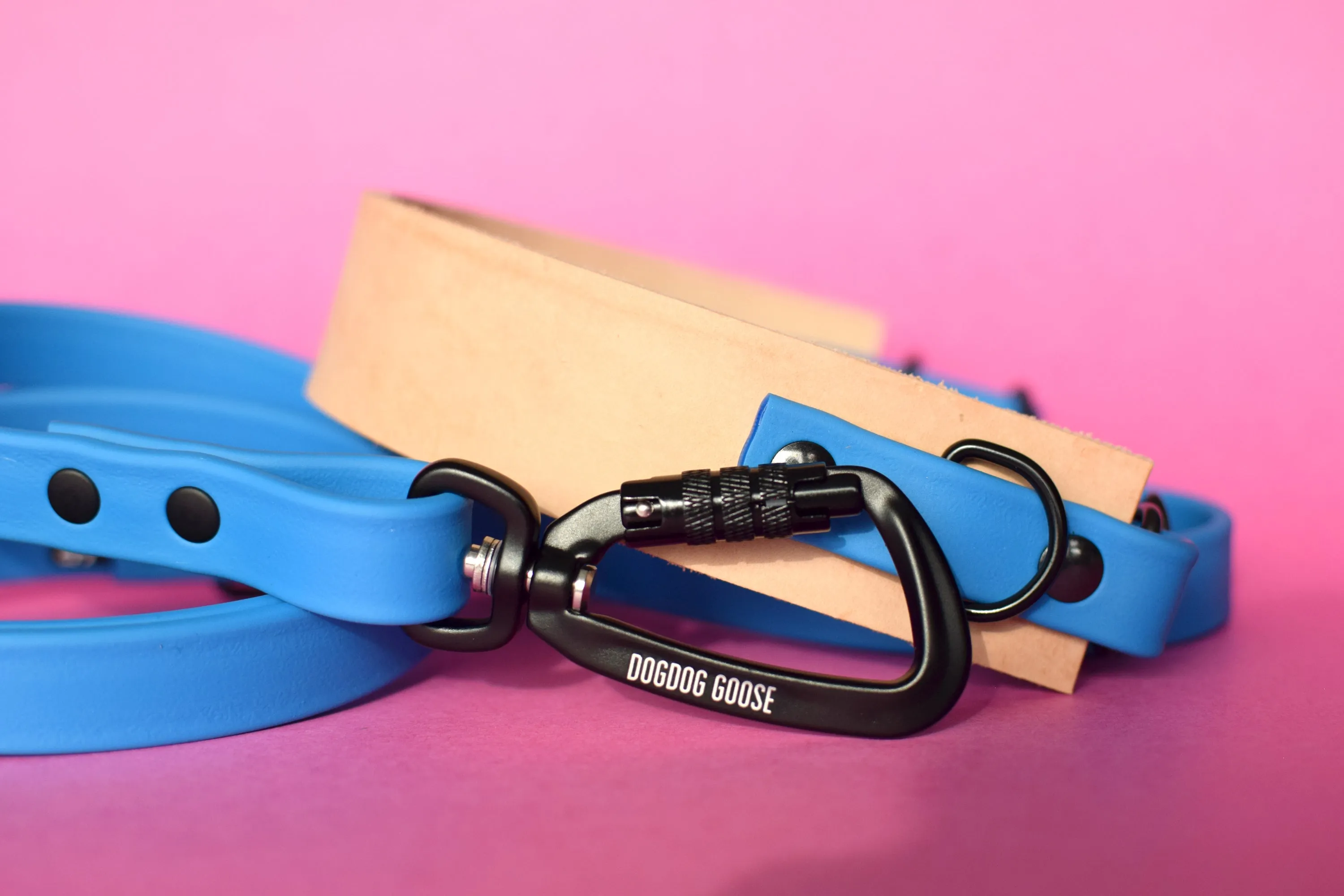 EXCLUSIVE LEATHER COLLECTION - Natural Tan & Sky Blue, Limited Edition Biothane and Leather Combo Martingale Dog Collar
