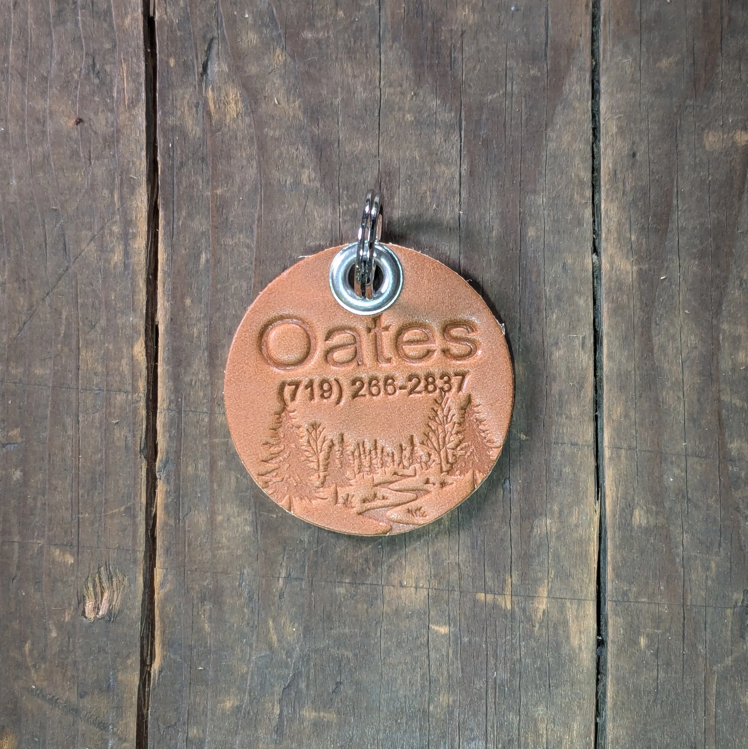 Leather Pet ID Tag, Quiet ID Tag for Dogs - Woodland