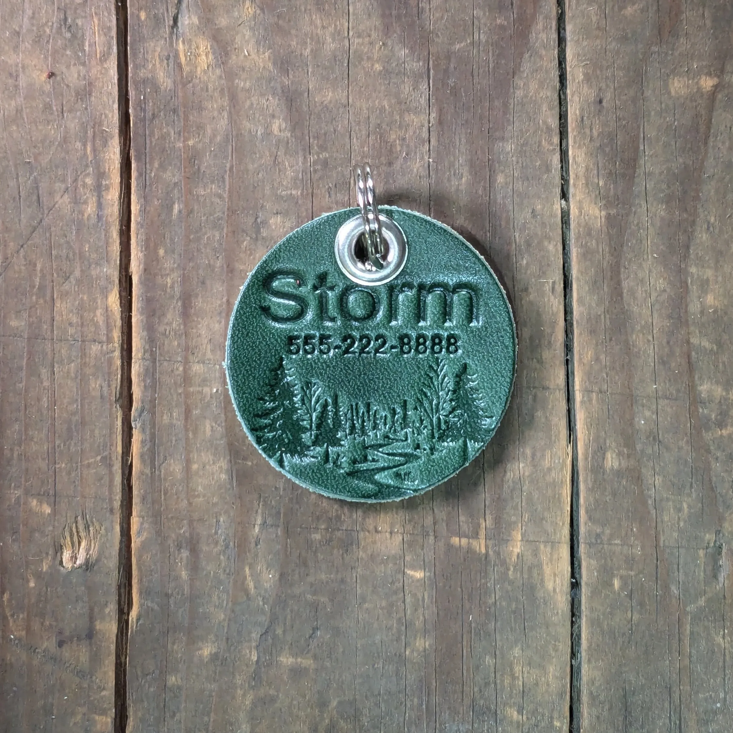 Leather Pet ID Tag, Quiet ID Tag for Dogs - Woodland