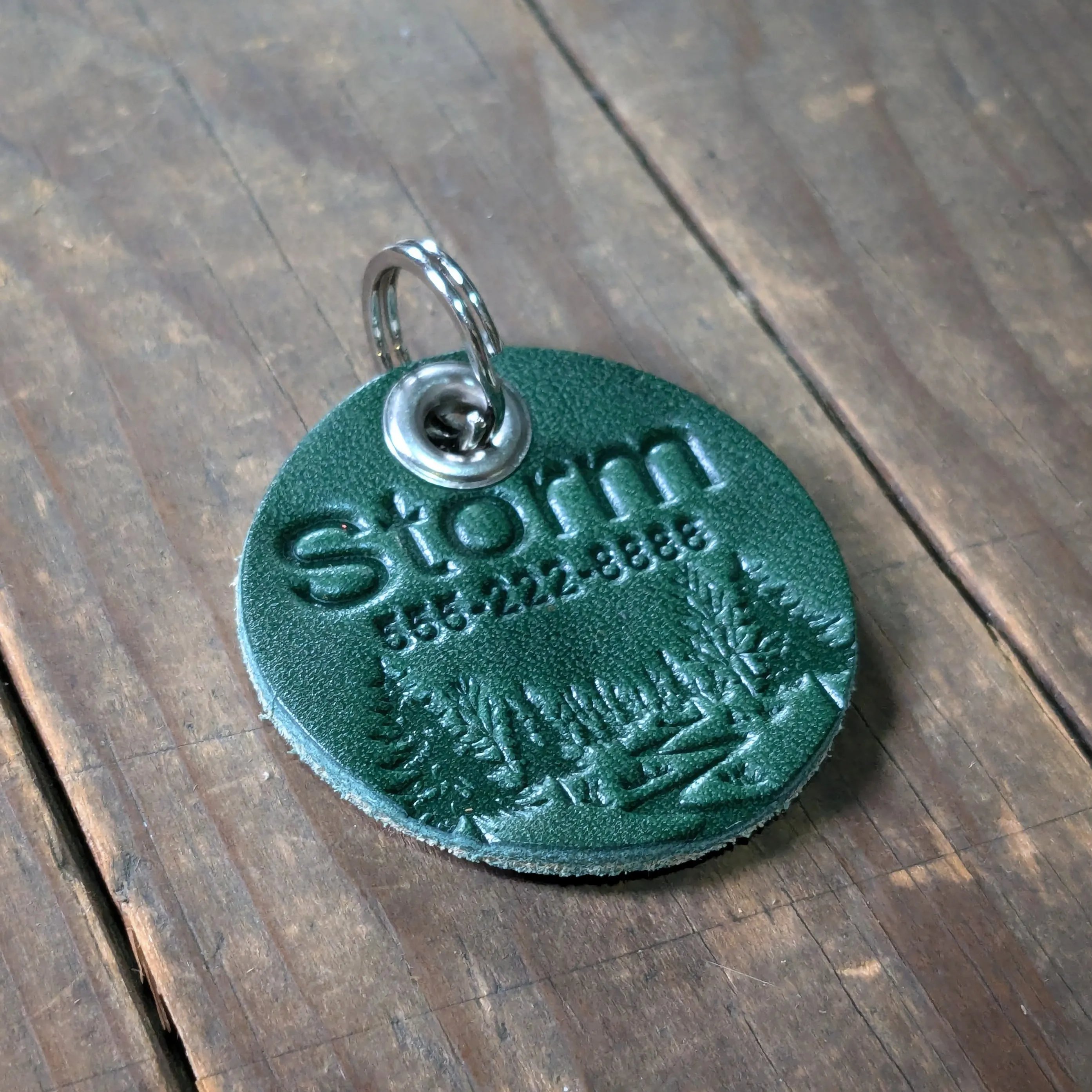 Leather Pet ID Tag, Quiet ID Tag for Dogs - Woodland