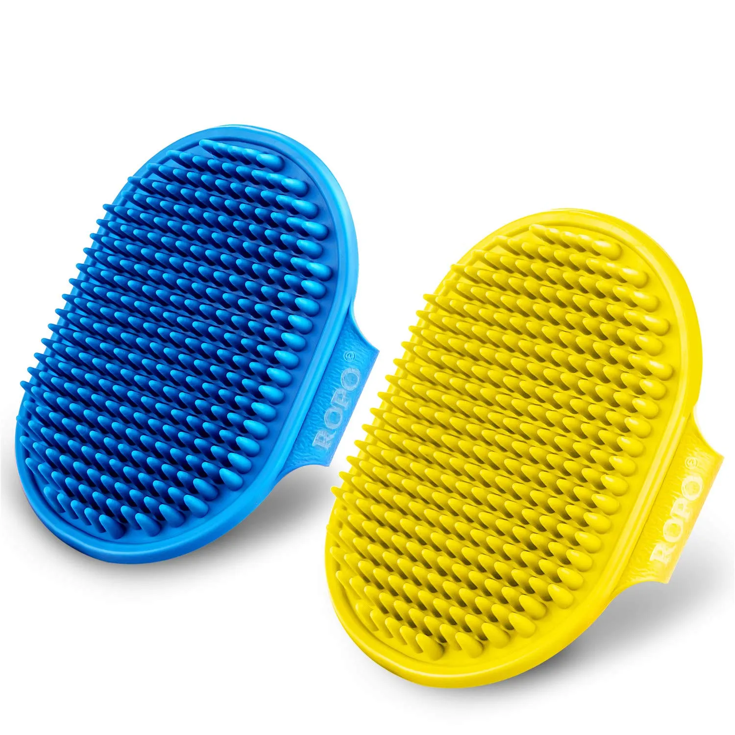 NEW ROPO Dog Grooming Brush, Pet Shampoo Bath Brush Soothing Massage Rubber Comb with Adjustable Ring Handle for Long Short Haired Dogs and Cats 2pcs