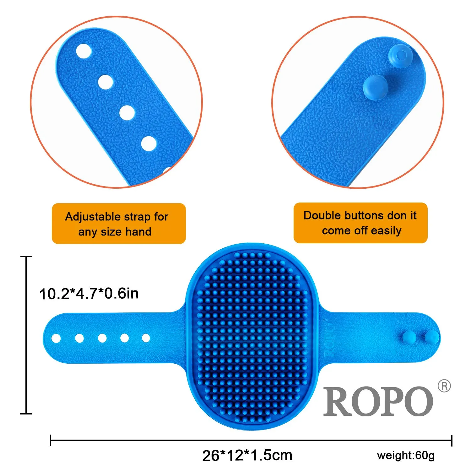 NEW ROPO Dog Grooming Brush, Pet Shampoo Bath Brush Soothing Massage Rubber Comb with Adjustable Ring Handle for Long Short Haired Dogs and Cats 2pcs