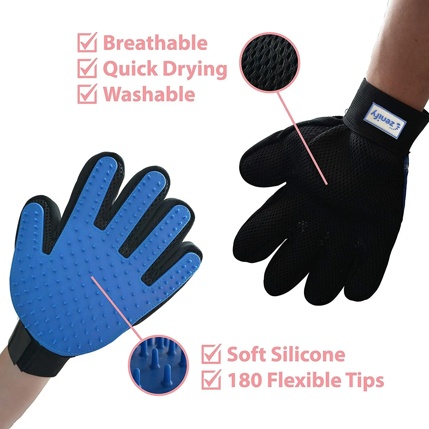 Pet Hair Remover Dog Grooming Glove Cat Brush Fur Removal Groomer Supplies for Short Haired Cats Puppy Dogs Horses Rabbits Massager Silicon Deshedding Mitt Efficient Gift (Blue 2 Pack)