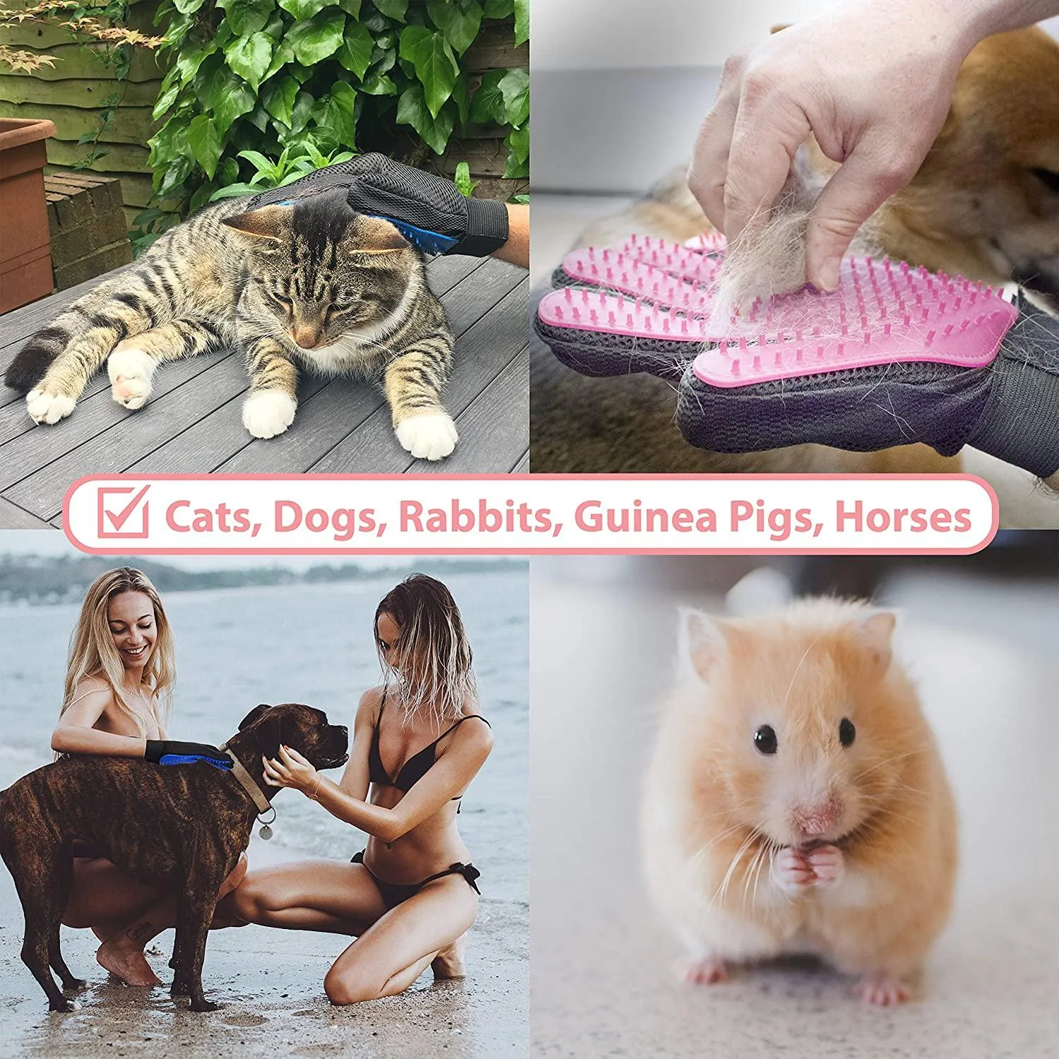 Pet Hair Remover Dog Grooming Glove Cat Brush Fur Removal Groomer Supplies for Short Haired Cats Puppy Dogs Horses Rabbits Massager Silicon Deshedding Mitt Efficient Gift (Blue 2 Pack)