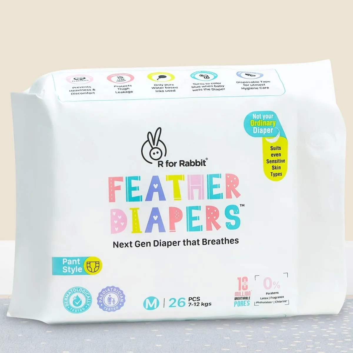 R for Rabbit Feather Diaper Pants- M (7-12 Kg)