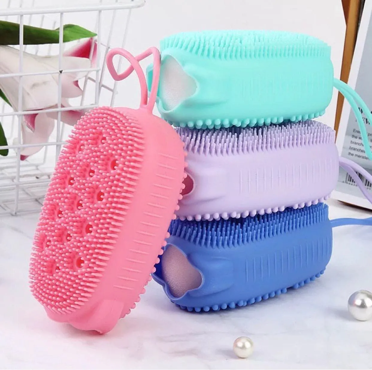 Silicone Bubble Bath Brush, Double Sided Soft Deep Cleaning Bubble Brush, Fast Foaming Full Body Spa Baby Showar Brush