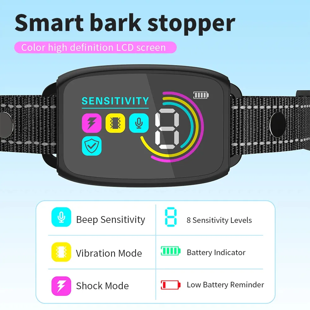 Smart Automatic Anti-Barking Dog Collar - Rechargeable, Waterproof, with HD Digital Display