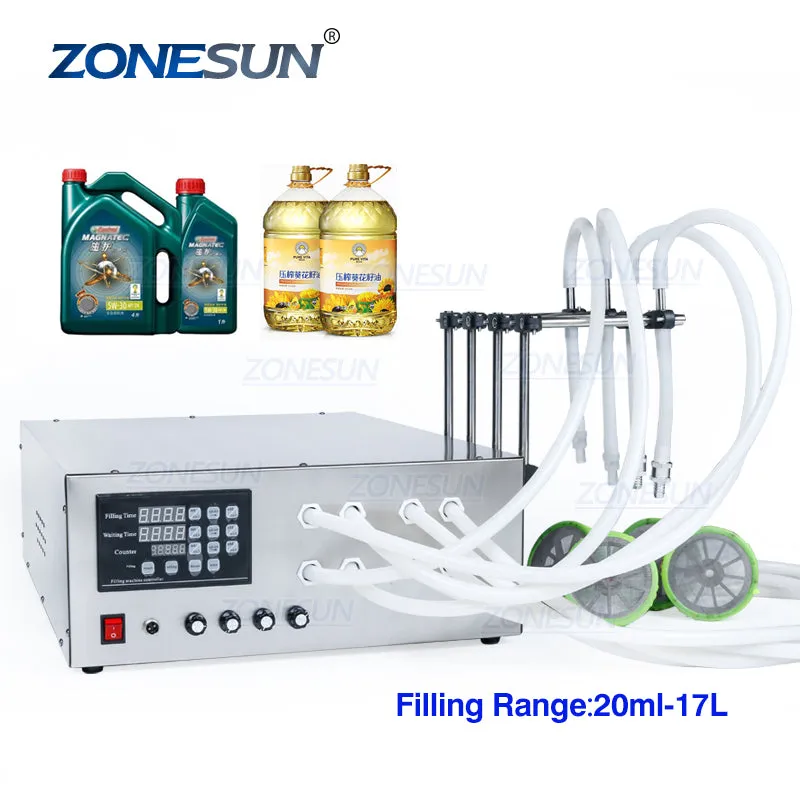 ZONESUN 4 Nozzles Liquid Bottle Filling Machine For Laundry Cooking Oil Water Juice Milk