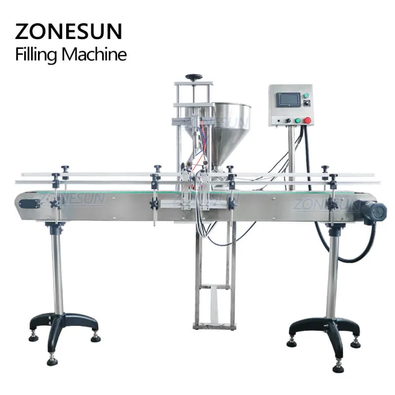 ZONESUN Automatic Paste Filling Machine With Conveyor For Honey Sauce Cream Lotion
