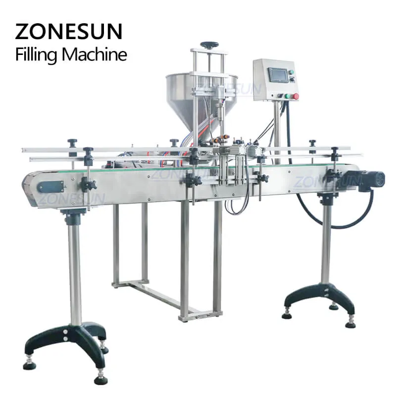ZONESUN Automatic Paste Filling Machine With Conveyor For Honey Sauce Cream Lotion