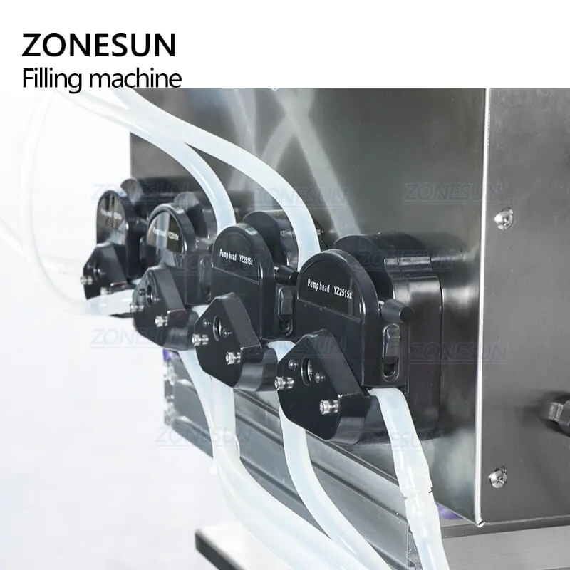 ZONESUN Desktop Automatic Peristaltic Pump Liquid Filling Machine For Milk Water Solvent Filler With Chain Conveyor Belt