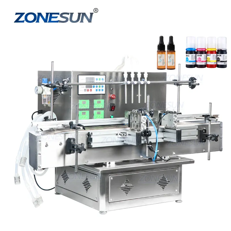 ZONESUN Desktop Automatic Peristaltic Pump Liquid Filling Machine For Milk Water Solvent Filler With Chain Conveyor Belt