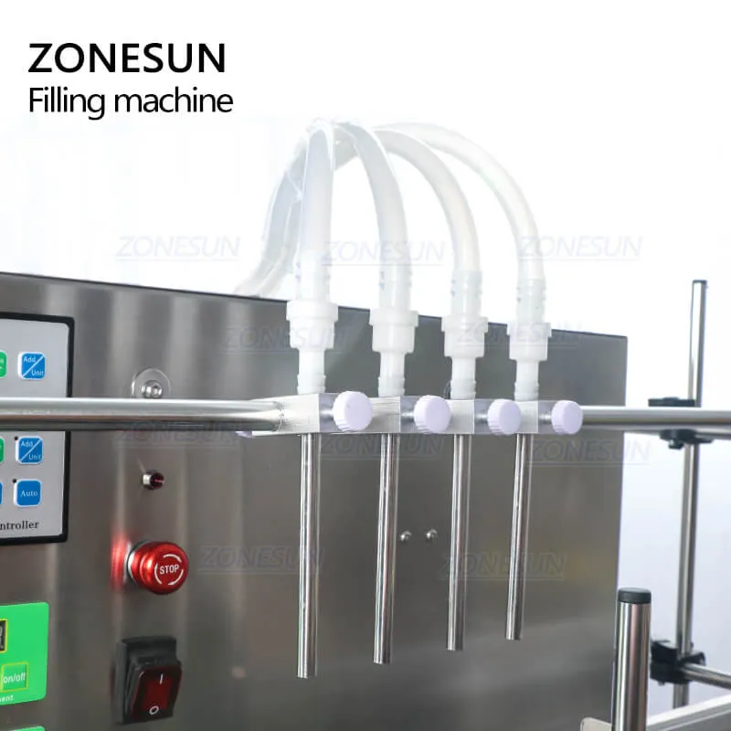 ZONESUN Desktop Automatic Peristaltic Pump Liquid Filling Machine For Milk Water Solvent Filler With Chain Conveyor Belt