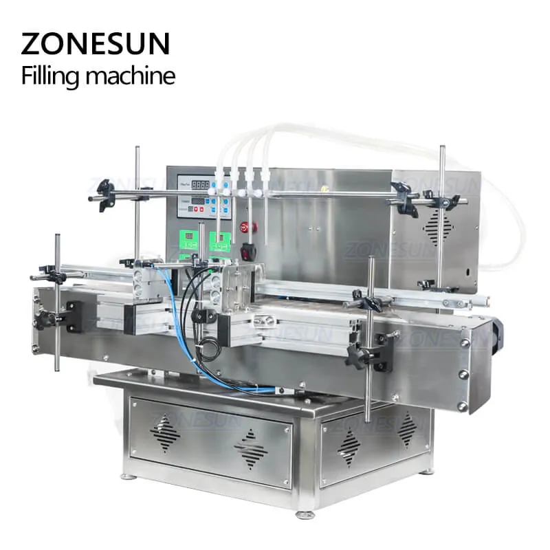 ZONESUN Desktop Automatic Peristaltic Pump Liquid Filling Machine For Milk Water Solvent Filler With Chain Conveyor Belt