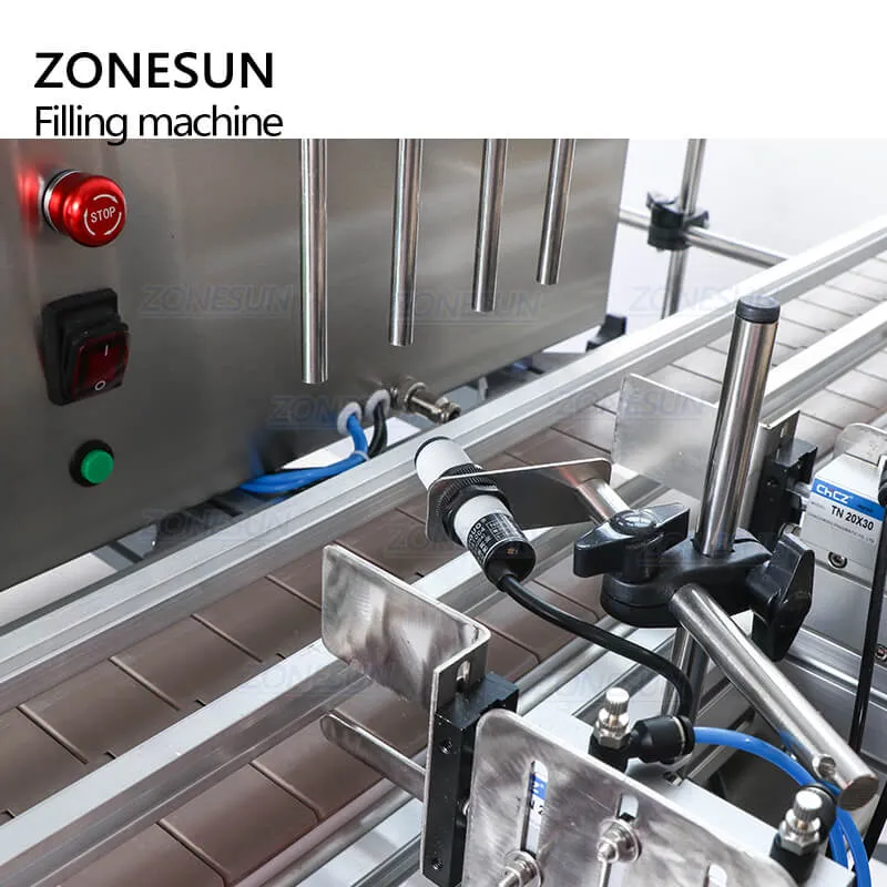 ZONESUN Desktop Automatic Peristaltic Pump Liquid Filling Machine For Milk Water Solvent Filler With Chain Conveyor Belt