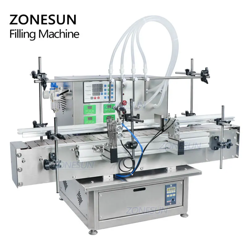 ZONESUN Full Automatic Desktop Liquid Filling Machine With Conveyor For Perfume Wine Water Filler