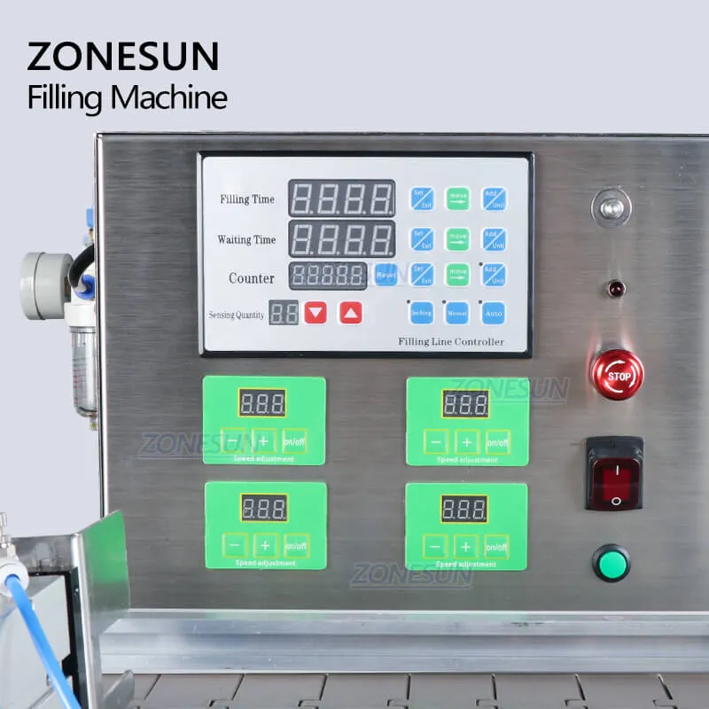 ZONESUN Full Automatic Desktop Liquid Filling Machine With Conveyor For Perfume Wine Water Filler