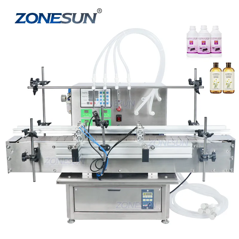 ZONESUN Full Automatic Desktop Liquid Filling Machine With Conveyor For Perfume Wine Water Filler