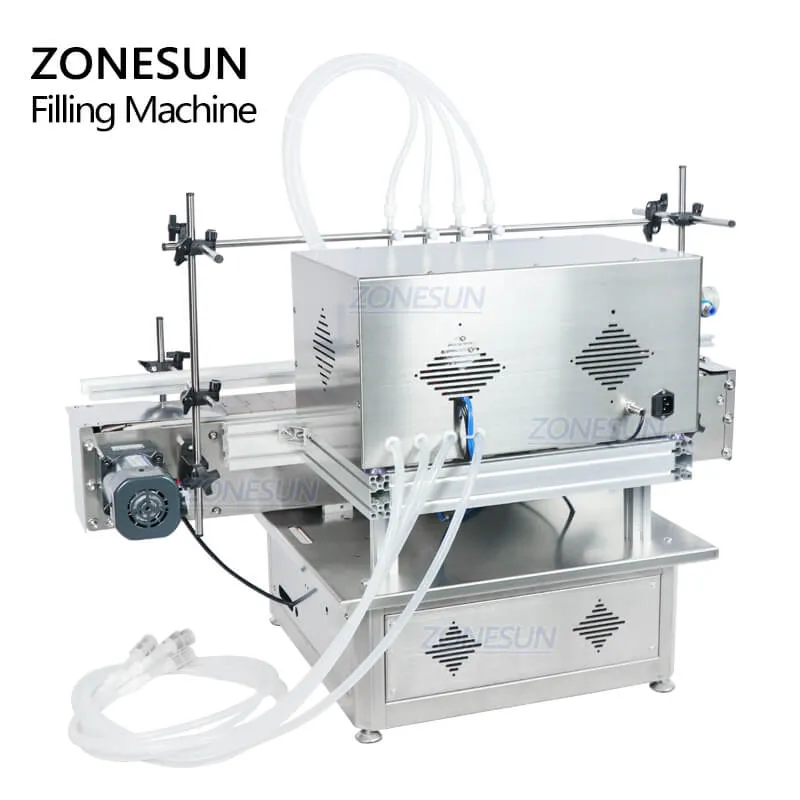 ZONESUN Full Automatic Desktop Liquid Filling Machine With Conveyor For Perfume Wine Water Filler