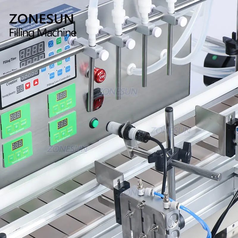 ZONESUN Full Automatic Desktop Liquid Filling Machine With Conveyor For Perfume Wine Water Filler