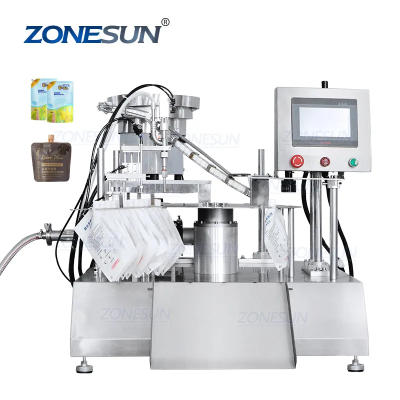 ZONESUN ZS-AFC12D Desktop Piston Pump Liquid Spout Pouch Bag Filling Capping Machine For Laundry Detergent Juice