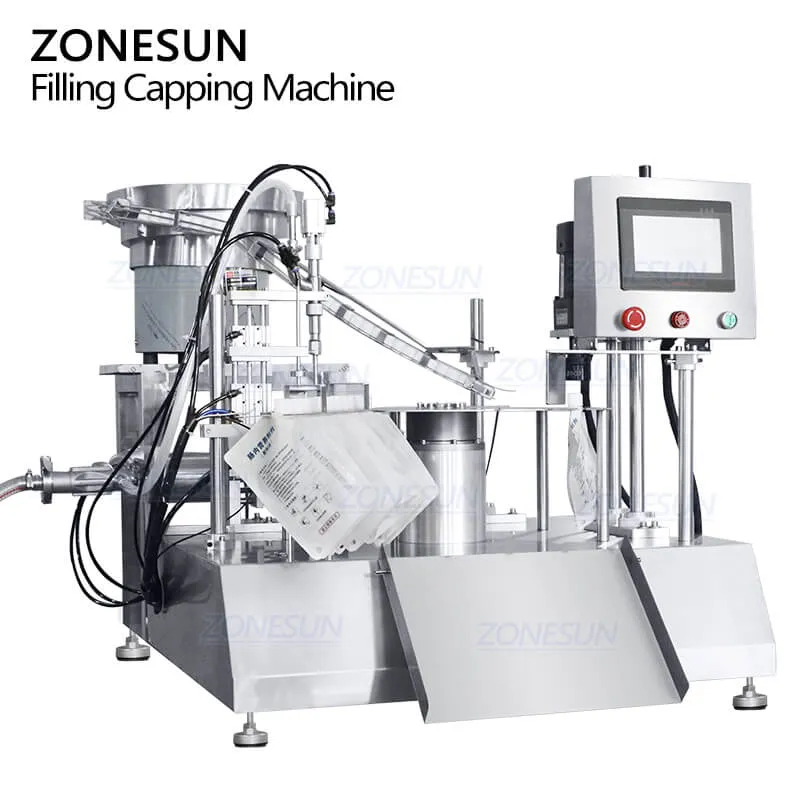 ZONESUN ZS-AFC12D Desktop Piston Pump Liquid Spout Pouch Bag Filling Capping Machine For Laundry Detergent Juice