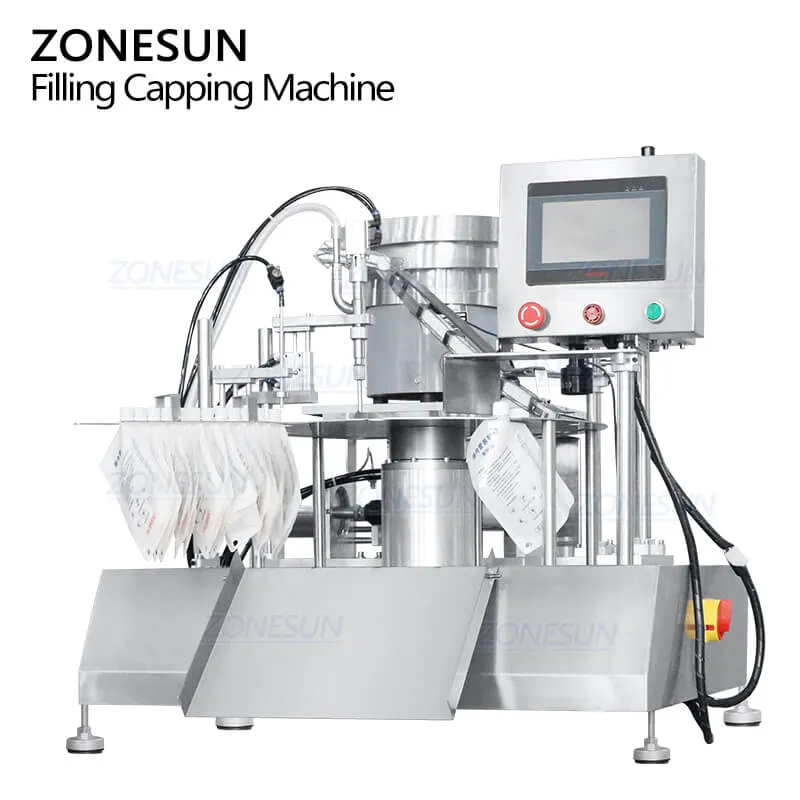 ZONESUN ZS-AFC12D Desktop Piston Pump Liquid Spout Pouch Bag Filling Capping Machine For Laundry Detergent Juice