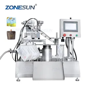 ZONESUN ZS-AFC12D Desktop Piston Pump Liquid Spout Pouch Bag Filling Capping Machine For Laundry Detergent Juice