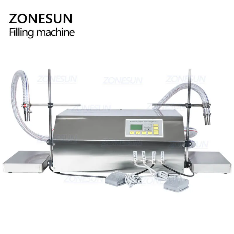 ZONESUN ZS-DP432W Double Nozzles Diaphragm Pump Cosmetics Shampoo Liquid Glass Bottle Filling Weighing Machine