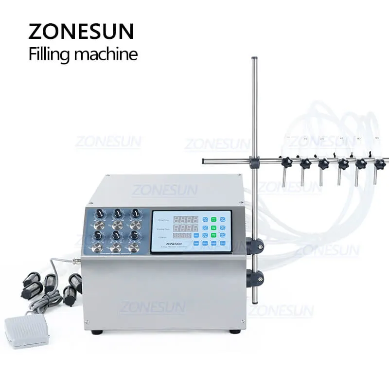 ZONESUN ZS-DPYT6P 6 Heads Semi-automatic Liquid Filling Machine For Perfume Water Juice Oil Cosmetics