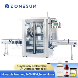 ZONESUN ZS-VTPF2 Servo Motor Automatic Peanut Butter Honey Jam Juice Ketchup Paste Bottle Following Tracking High Speed Filling Machine