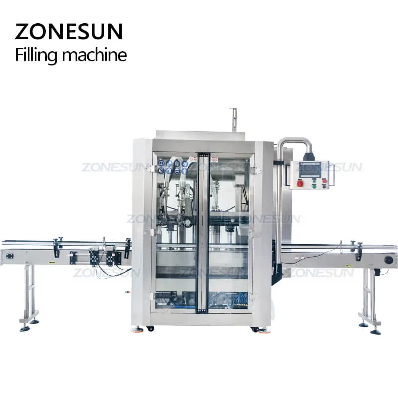ZONESUN ZS-VTPF2 Servo Motor Automatic Peanut Butter Honey Jam Juice Ketchup Paste Bottle Following Tracking High Speed Filling Machine