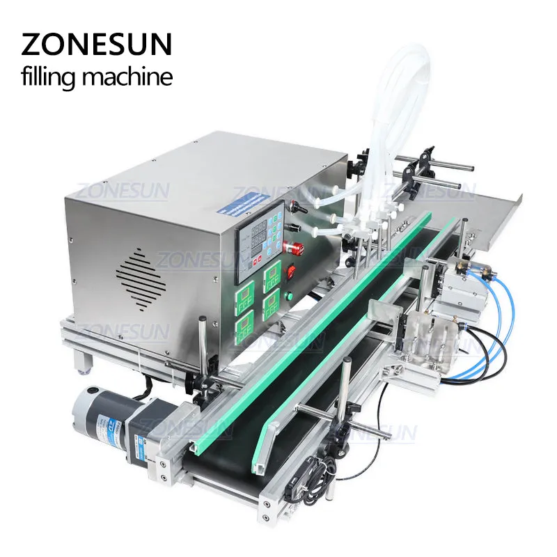 ZS-DTDP4 Full Automatic Desktop CNC Liquid Filling Machine With Conveyor 110V-220V For Perfume Filling Machine Water Filler