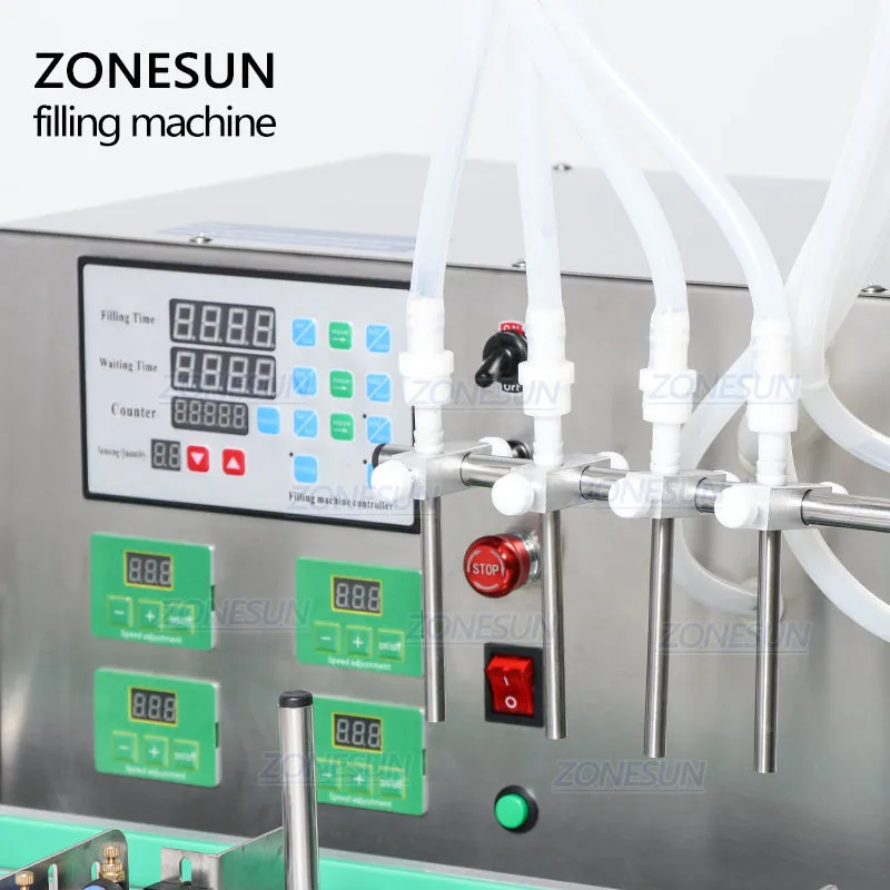 ZS-DTDP4 Full Automatic Desktop CNC Liquid Filling Machine With Conveyor 110V-220V For Perfume Filling Machine Water Filler