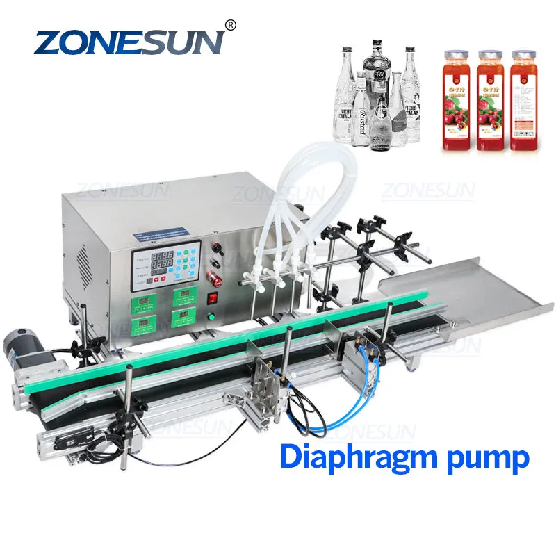 ZS-DTDP4 Full Automatic Desktop CNC Liquid Filling Machine With Conveyor 110V-220V For Perfume Filling Machine Water Filler
